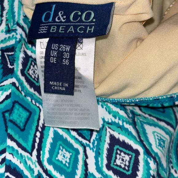 d&co Beach Women’s Swim Dress with Sewn in Bikini/ Sewn In Bra Blue Green 26W - Picture 7 of 10